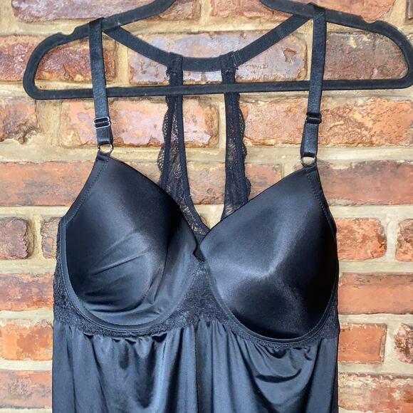 Rene Rofe Black Lace-Back Slip Dress Chemise Lingerie Women's Size 1X - Picture 2 of 7